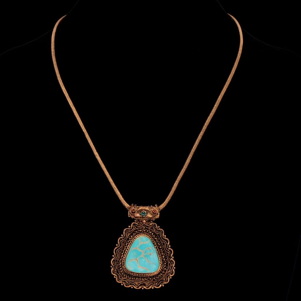 Genuine Turquoise Teardrop Pendant Necklace on Copper Chain